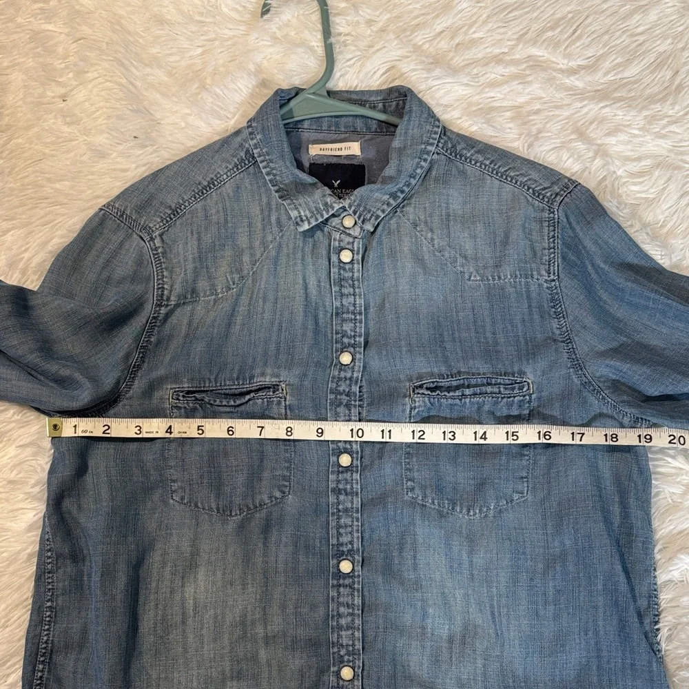 American Eagle Outfitters Light Blue Boyfriend Fit Shirt - Picture 7 of 8